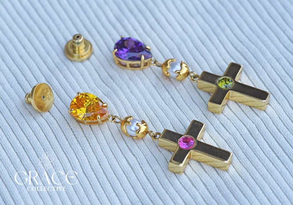 Amethyst Cross Drop Earrings (PRE-ORDER)