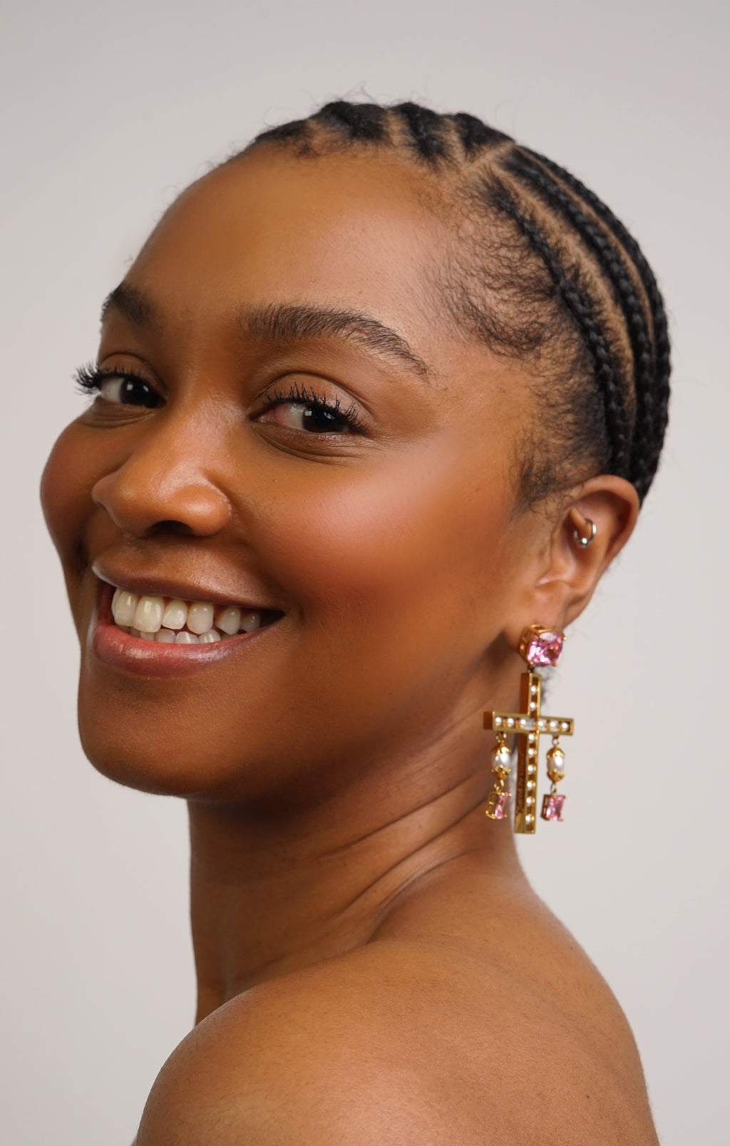 Pink Cross Statement Pearl Earrings (PRE-ORDER)