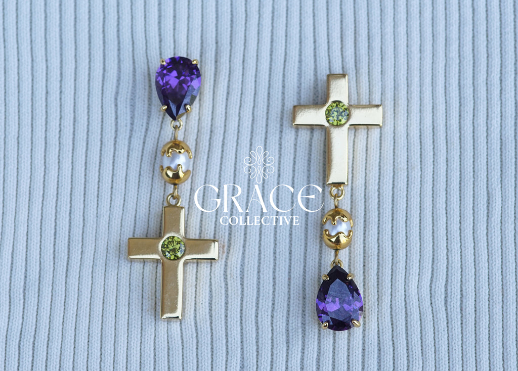 Amethyst Cross Drop Earrings (PRE-ORDER)