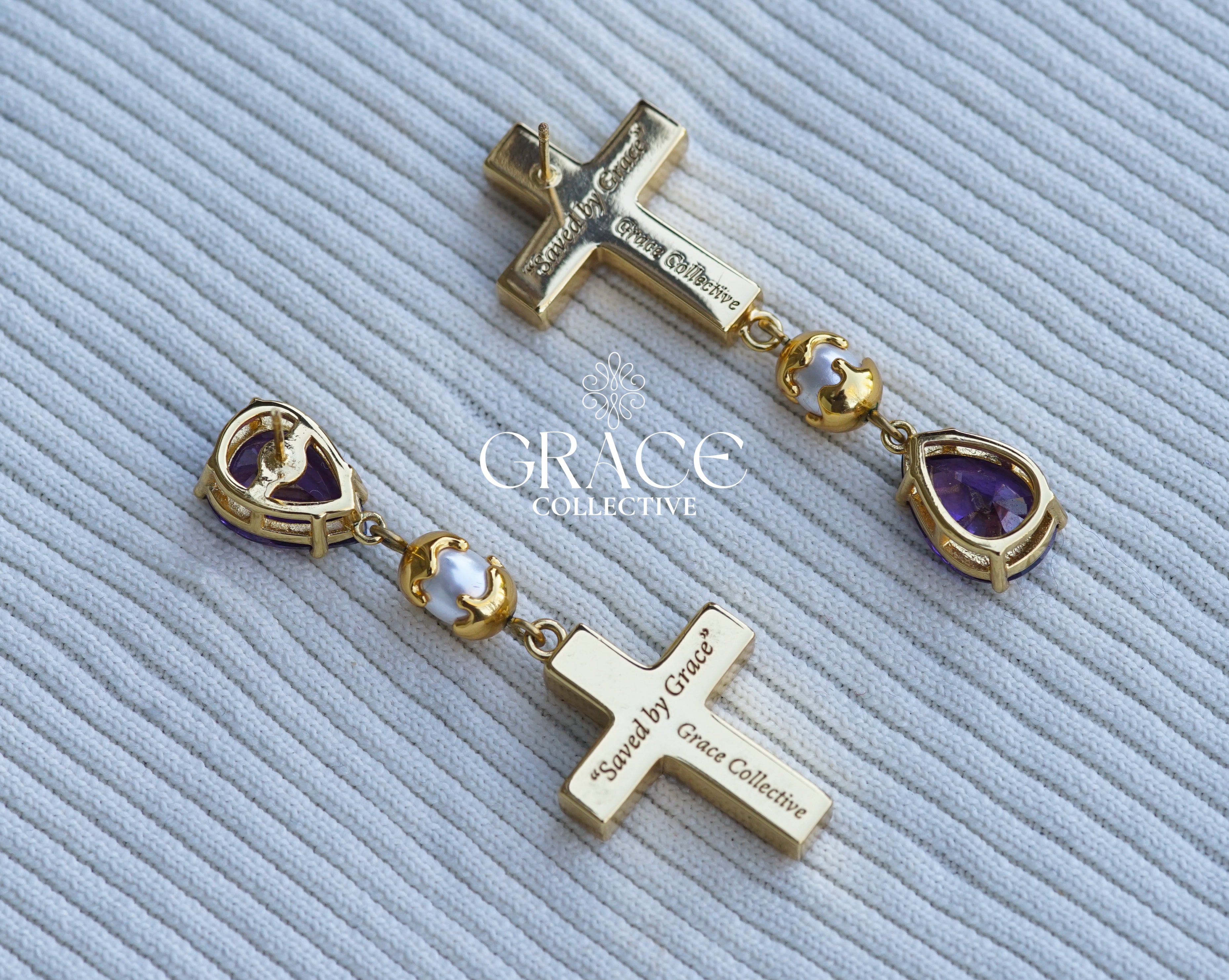 Amethyst Cross Drop Earrings (PRE-ORDER)