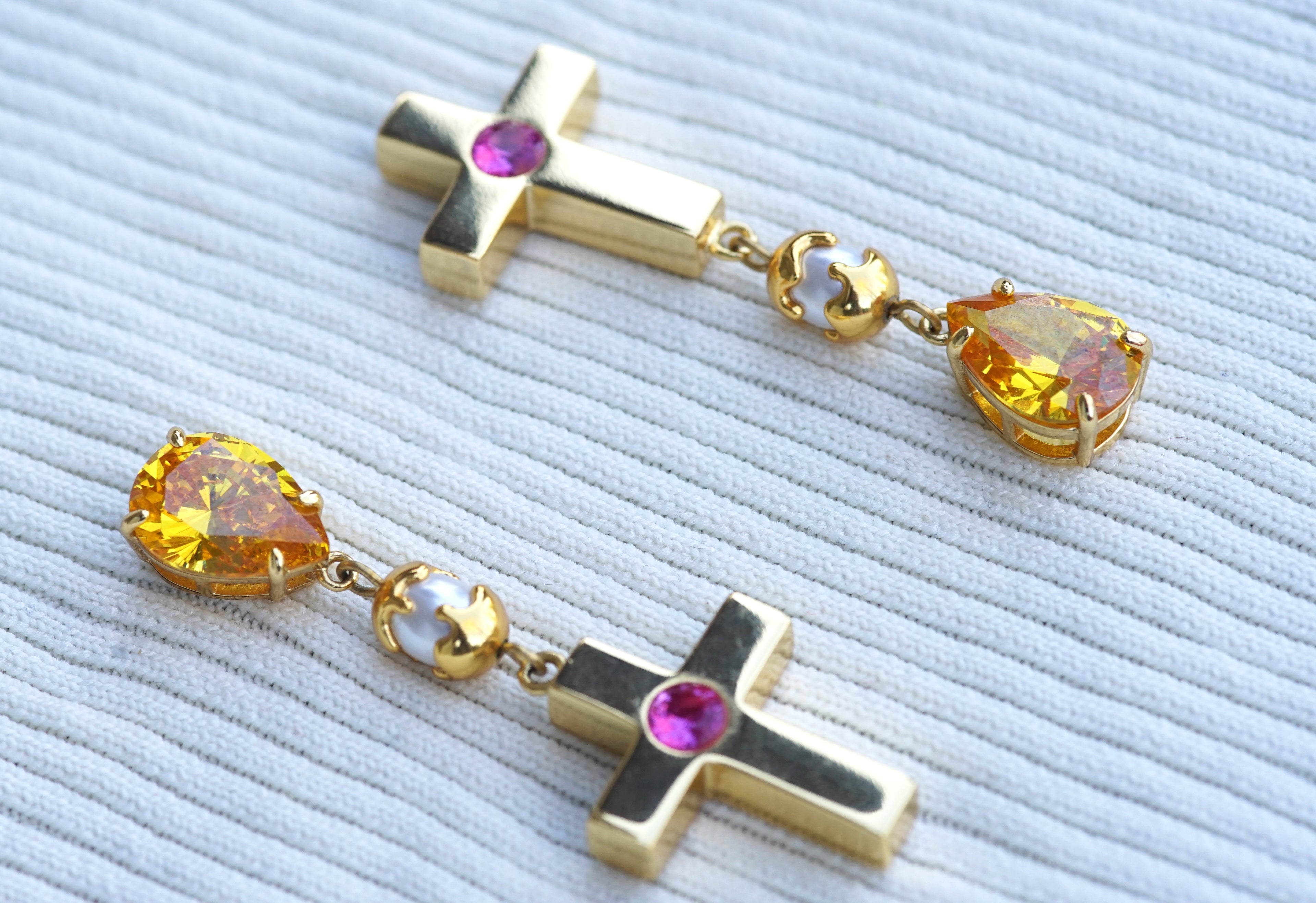 Yellow Cross Drop Earrings (PRE-ORDER)