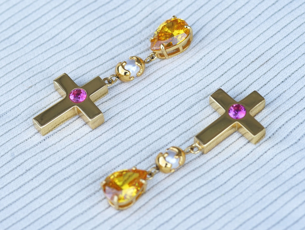 Yellow Cross Drop Earrings (PRE-ORDER)