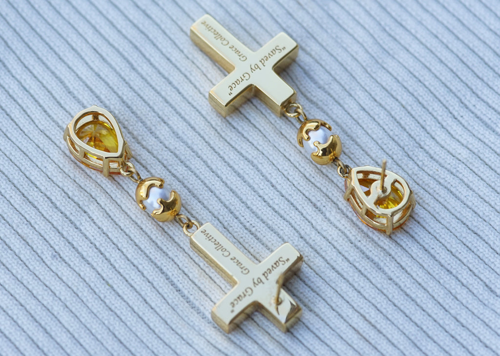 Yellow Cross Drop Earrings (PRE-ORDER)