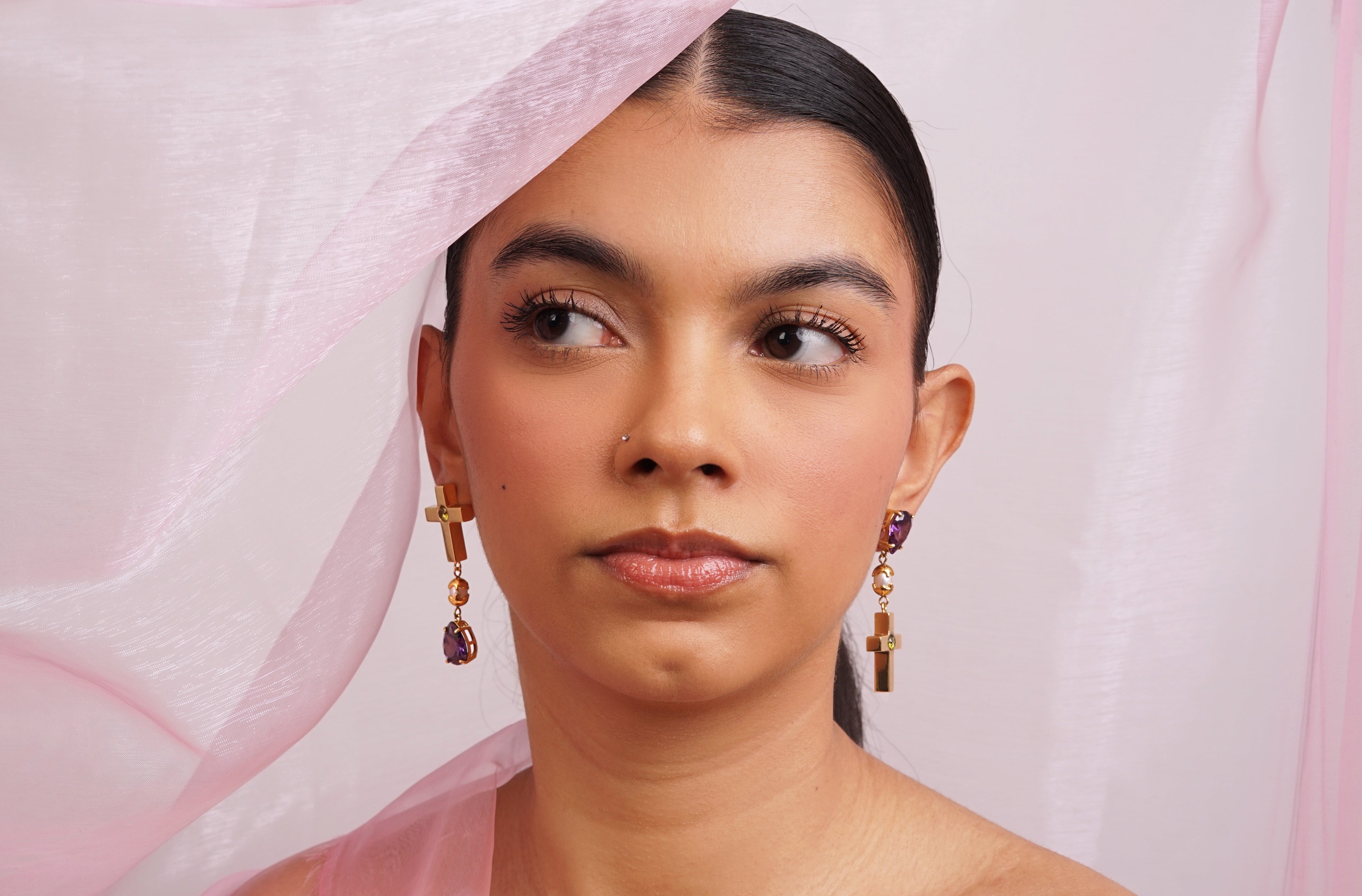 Amethyst Cross Drop Earrings (PRE-ORDER)