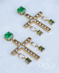Emerald Cross Statement Pearl Earrings (PRE-ORDER)