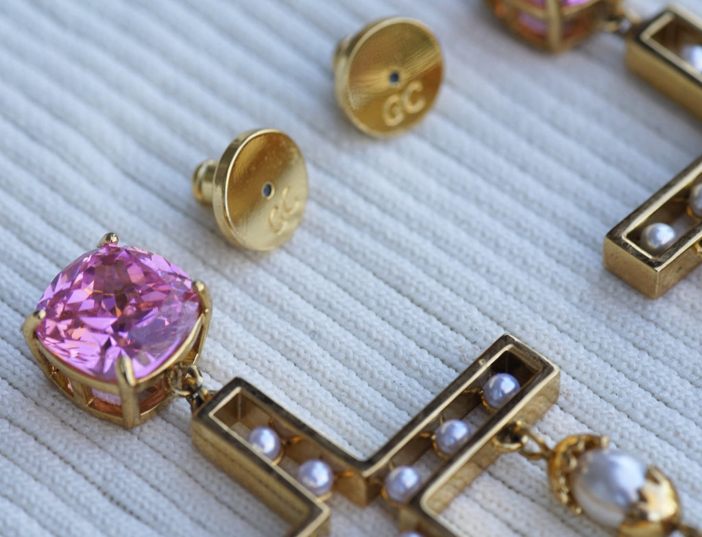 Pink Cross Statement Pearl Earrings (PRE-ORDER)