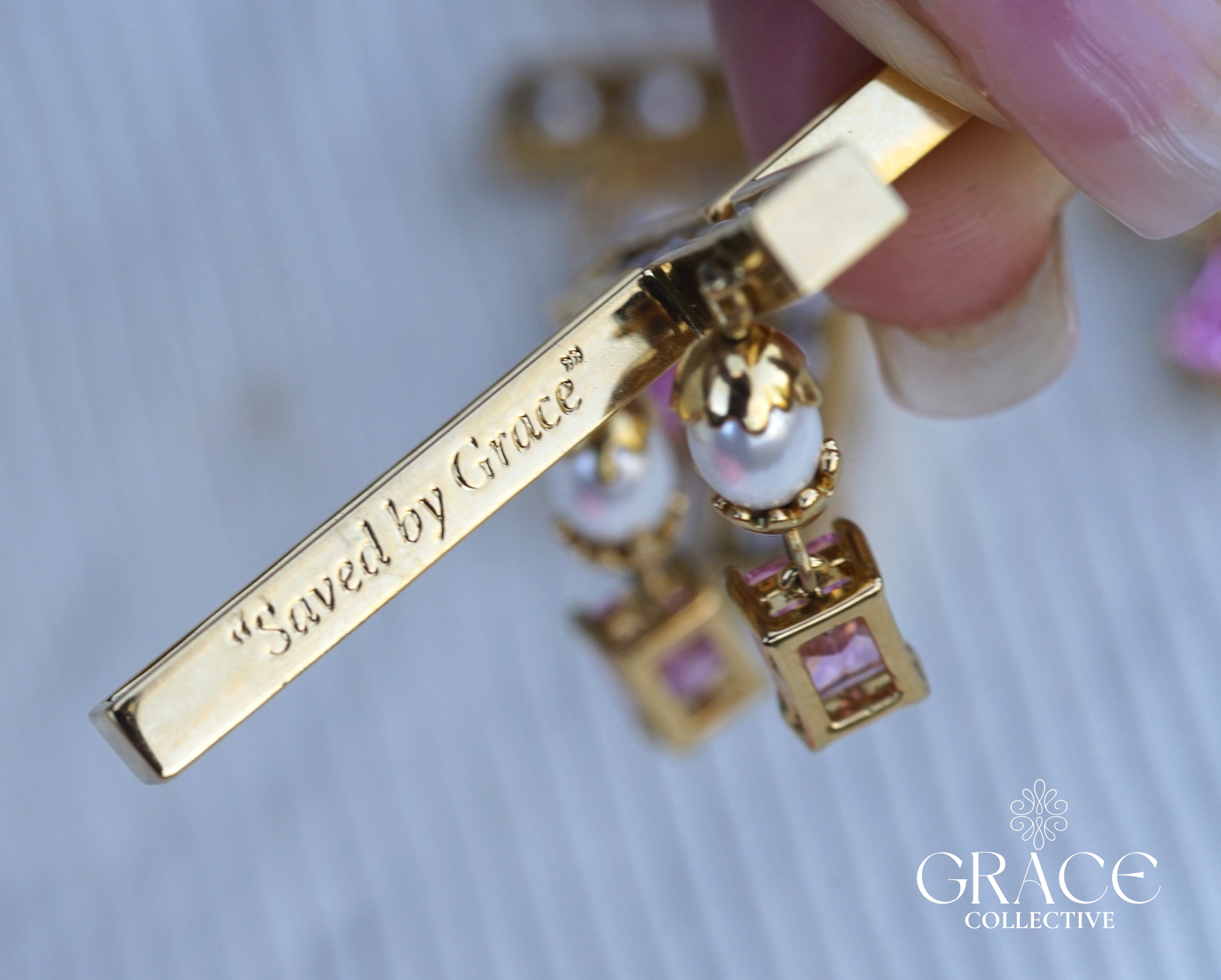 Pink Cross Statement Pearl Earrings (PRE-ORDER)
