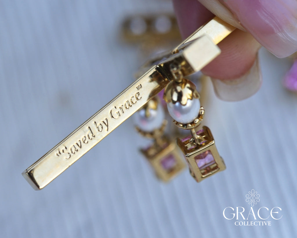Emerald Cross Statement Pearl Earrings (PRE-ORDER)
