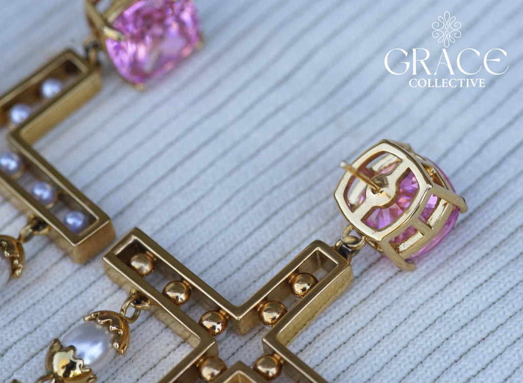 Pink Cross Statement Pearl Earrings (PRE-ORDER)