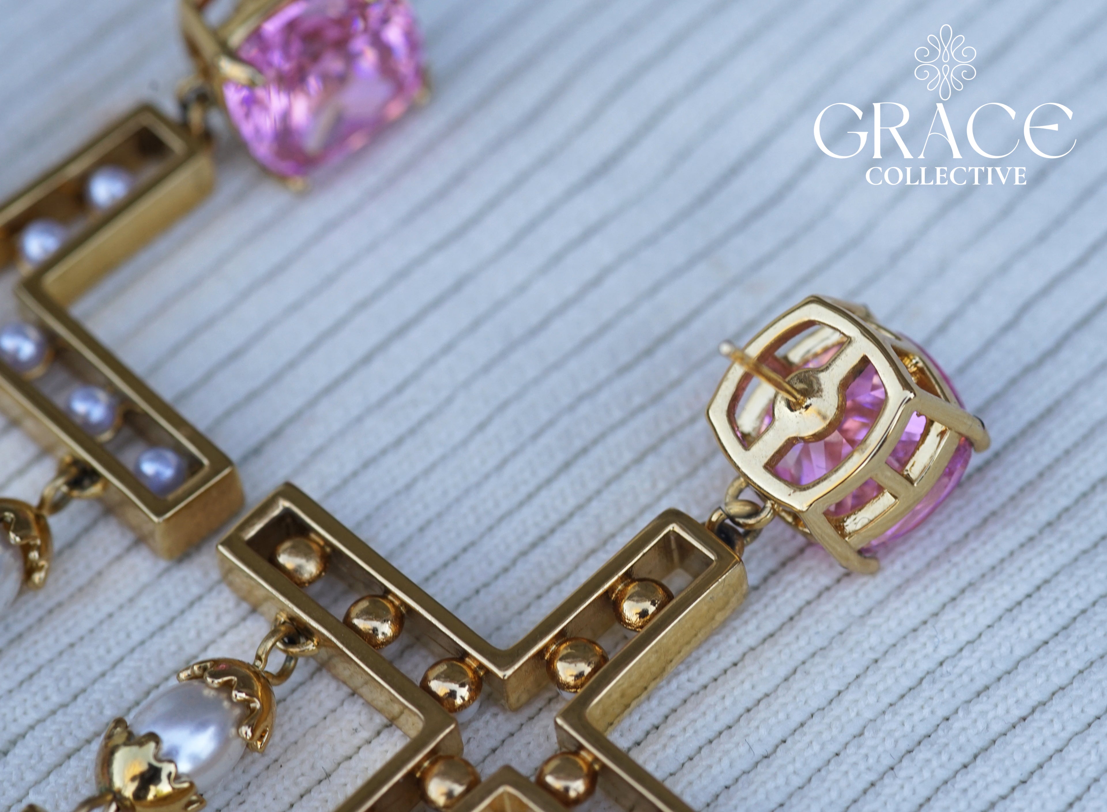 Pink Cross Statement Pearl Earrings (PRE-ORDER)