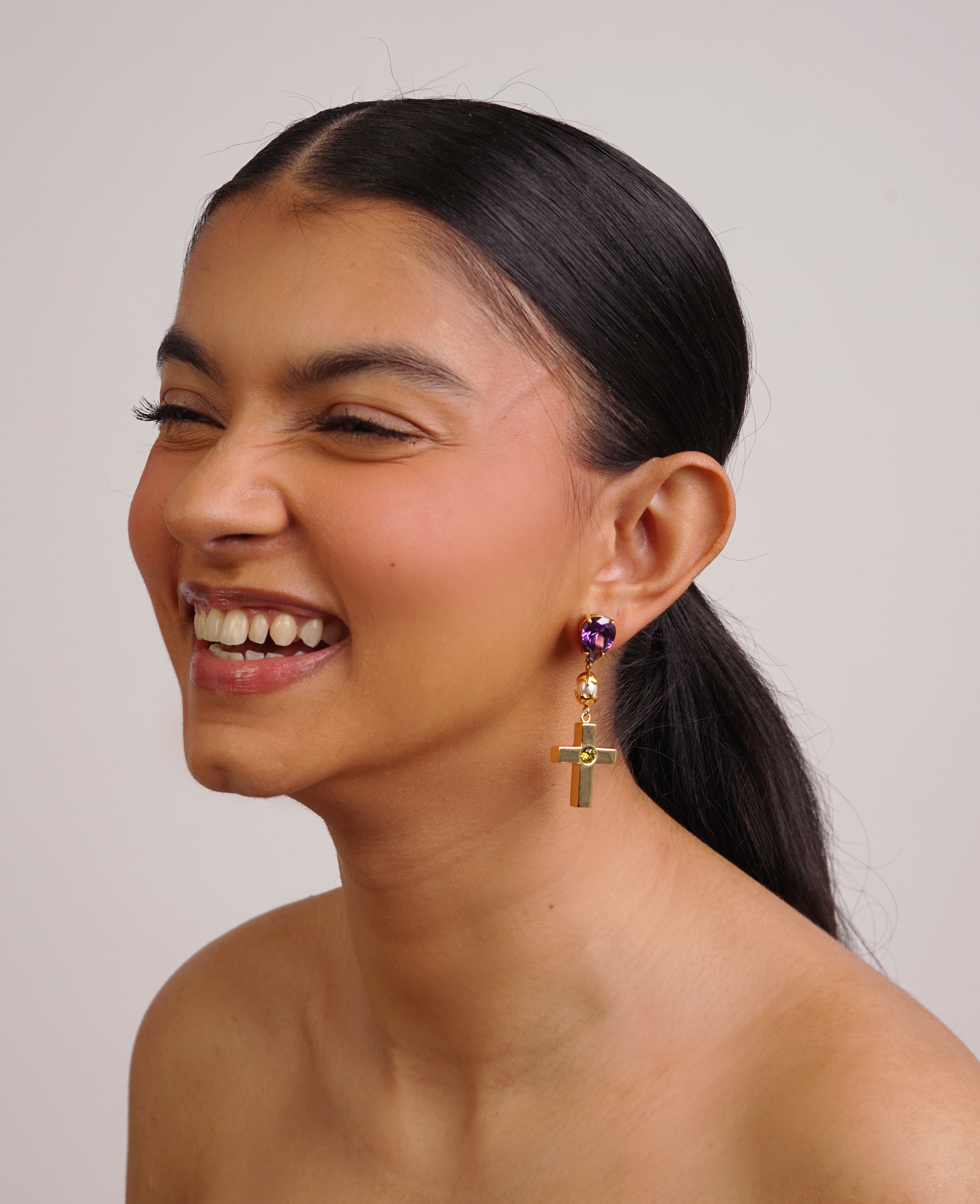 Amethyst Cross Drop Earrings (PRE-ORDER)