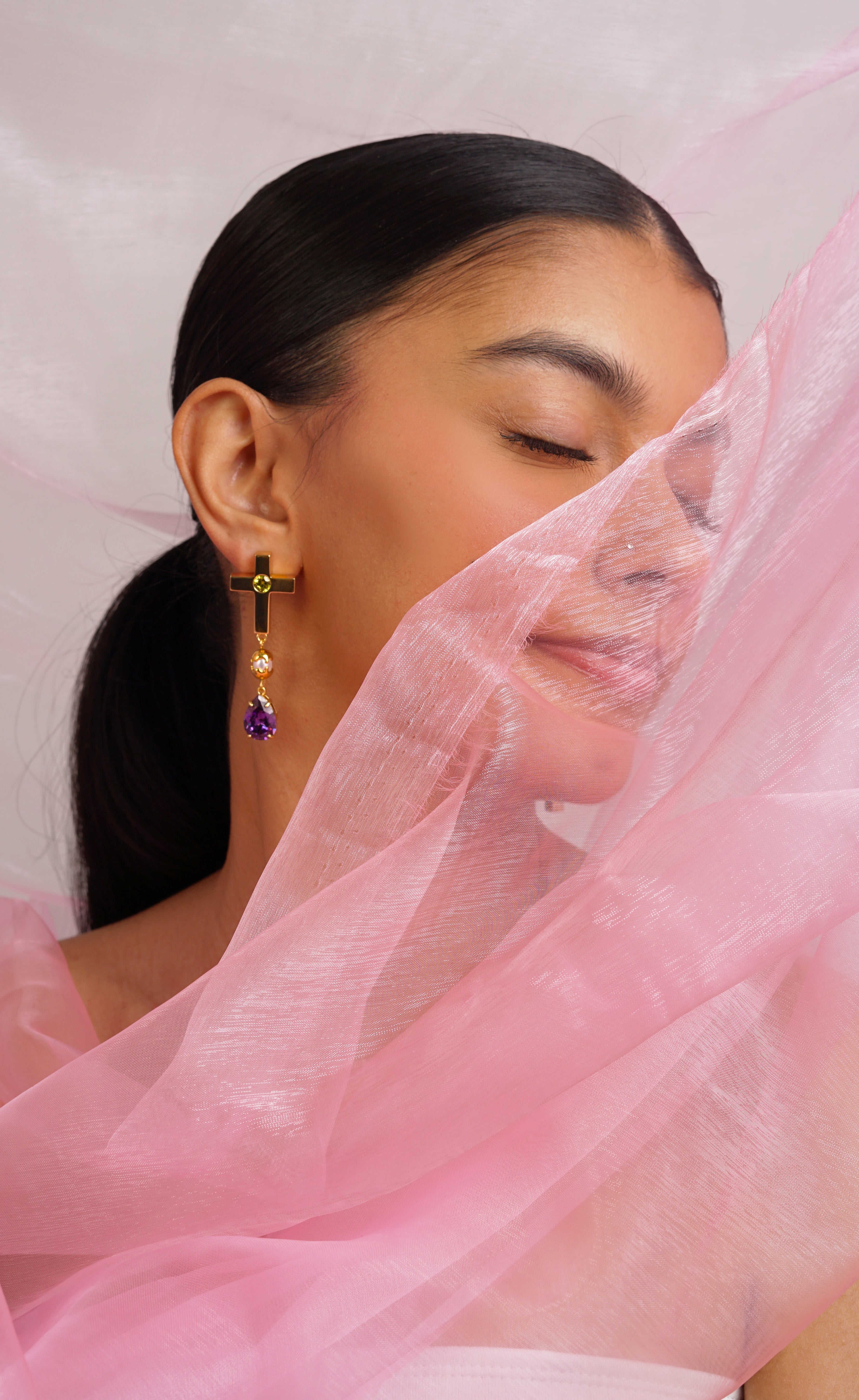 Amethyst Cross Drop Earrings (PRE-ORDER)