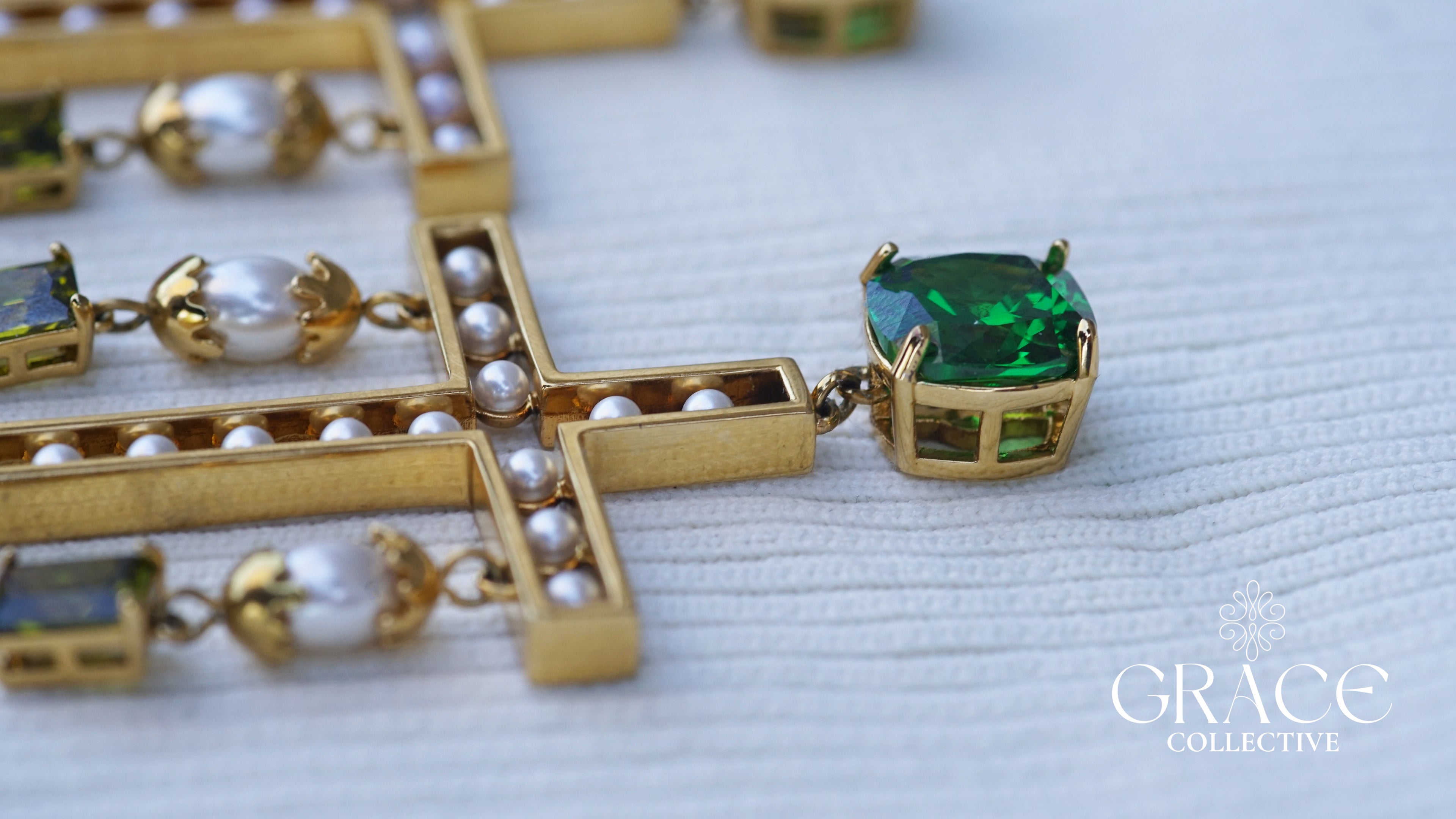 Emerald Cross Statement Pearl Earrings (PRE-ORDER)