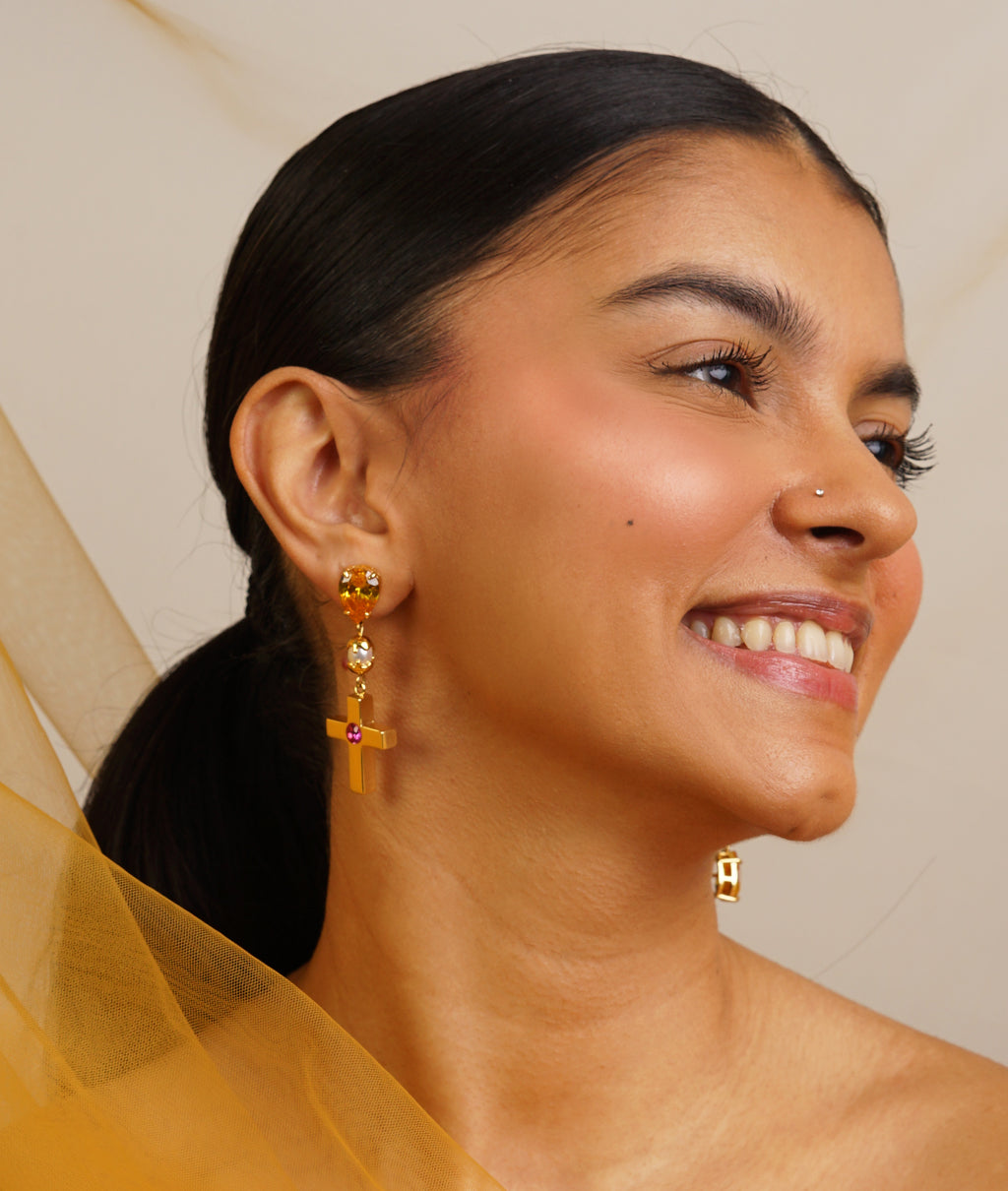 Yellow Cross Drop Earrings (PRE-ORDER)
