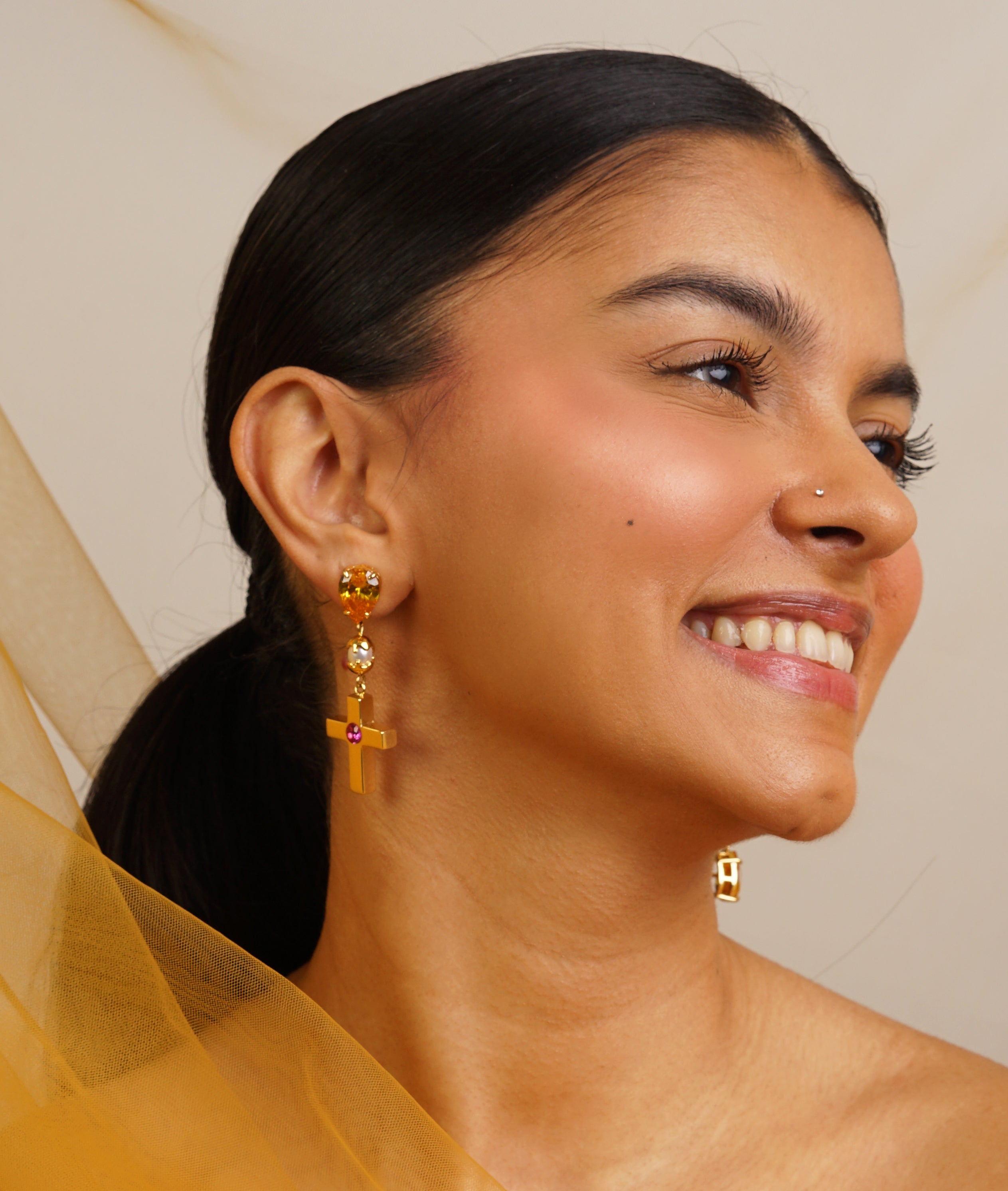 Yellow Cross Drop Earrings (PRE-ORDER)