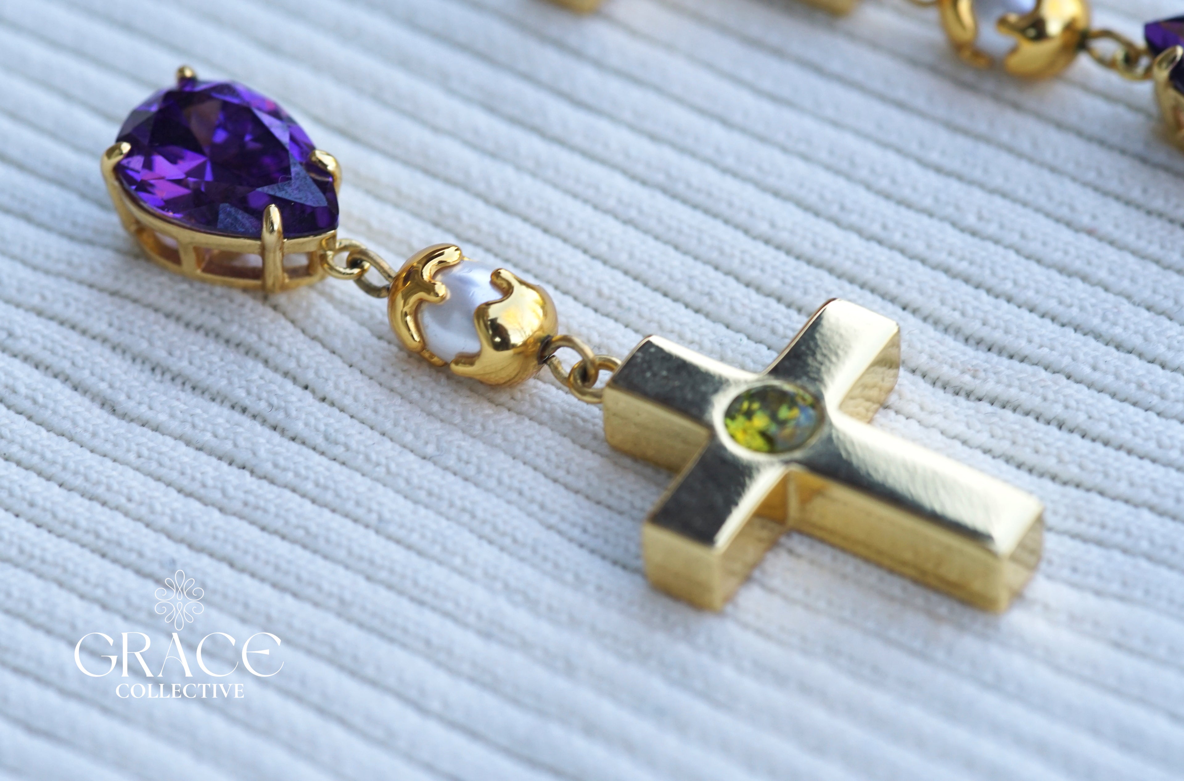 Amethyst Cross Drop Earrings (PRE-ORDER)